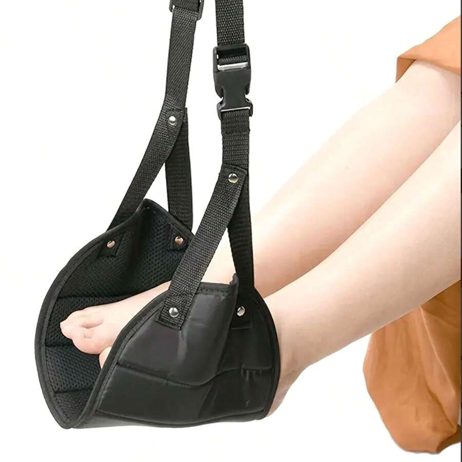 Adjustable Portable Foot Hammock, Suitable For Airplane Travel, Long-Distance Flight, Bus, Train, Office Travel, Leg Rest And Foot Sling Accessory - Black - View 1