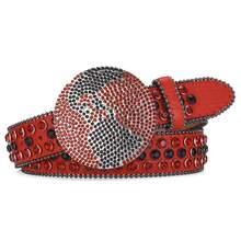 1pc Ladies' Red Pu Leather Waist Belt With Circular Rhinestone Buckle, Suitable For Daily Wear - Red - View 1