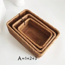 1pc Square Pure Handmade Rattan Storage Basket, Home Decoration, Photography Prop - Brown - View 11