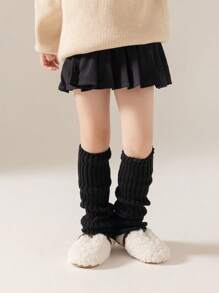 1pair Girls' Solid Color Leg Warmers For Spring And Autumn - Black - View 6