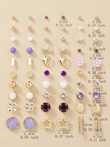 30 cặp/bộ Thời trang Khối Zirconia  , Ngọc trai Giả , Hình vẽ trái tâm , Kim loại , Hoa , Thiết kế hình học Bông tai stud Đối với phụ nữ , Mặc hàng ngày Và Quà tặng lễ hội , Phụ kiện trang sức - Vàng - Xem 6