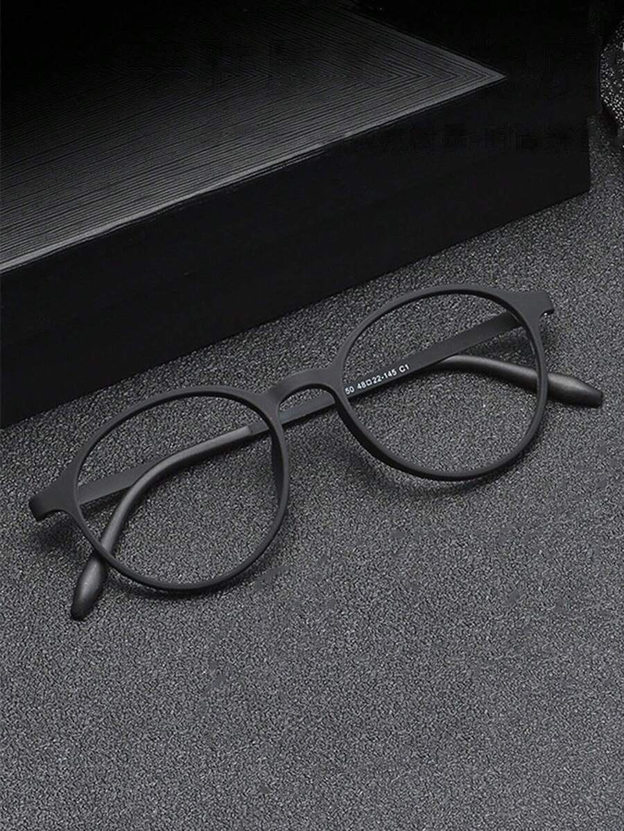 一副超轻橡胶钛复古时尚小框圆框无度数眼镜透明眼镜配件 - 黑色 - 查看 1