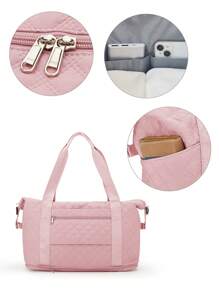 旅行包適合女士,可擴展大容量防水行李袋健身房托特包,衍縫托特包週末攜帶過夜包適合女士帶手推車袖濕口袋,輕便單肩包旅行行李袋包醫院包 - 粉色 - 查看 7