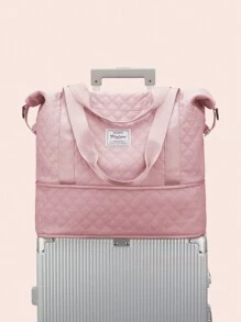 旅行包適合女士,可擴展大容量防水行李袋健身房托特包,衍縫托特包週末攜帶過夜包適合女士帶手推車袖濕口袋,輕便單肩包旅行行李袋包醫院包 - 粉色 - 查看 2