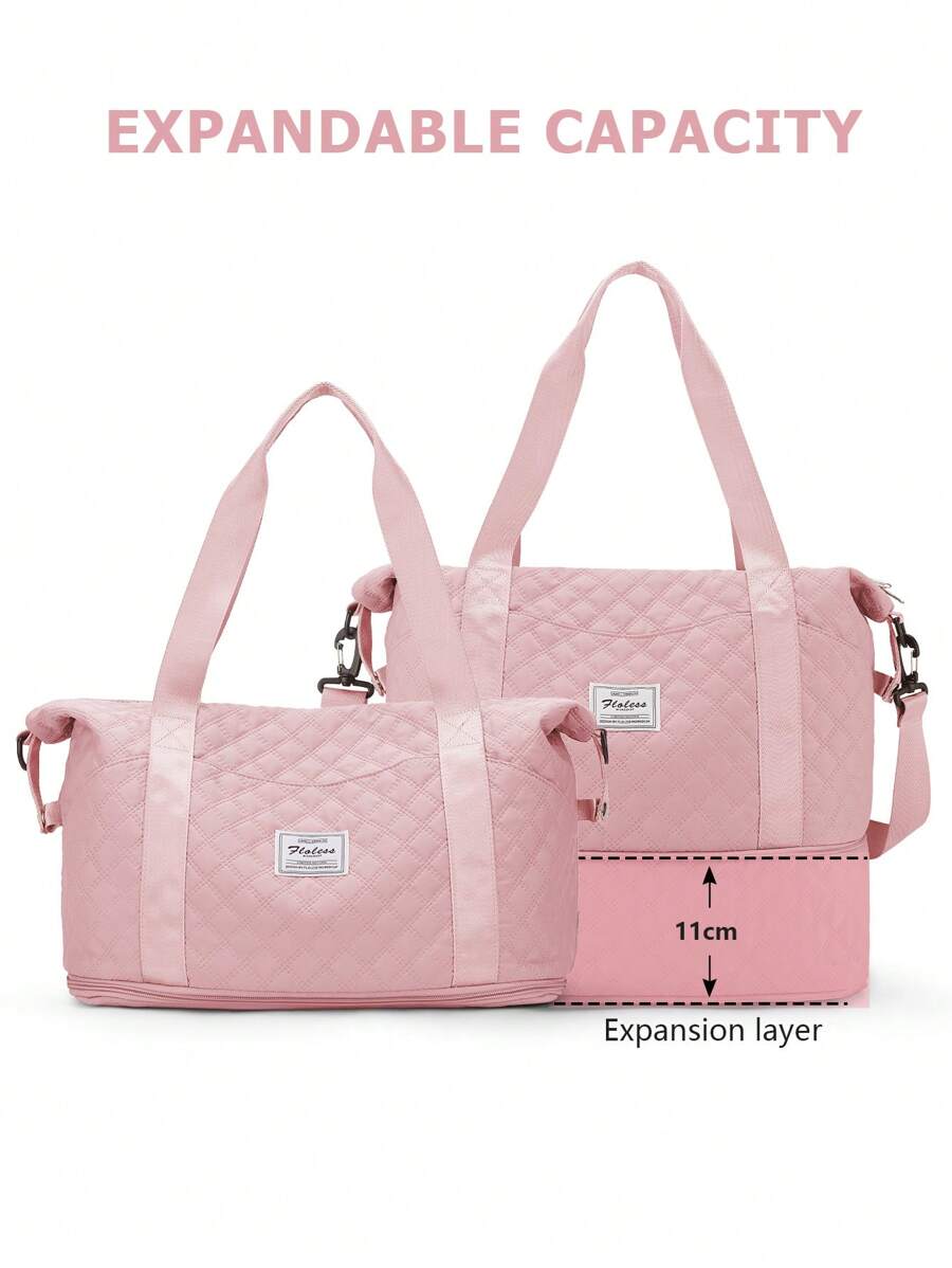 旅行包適合女士,可擴展大容量防水行李袋健身房托特包,衍縫托特包週末攜帶過夜包適合女士帶手推車袖濕口袋,輕便單肩包旅行行李袋包醫院包 - 粉色 - 查看 1