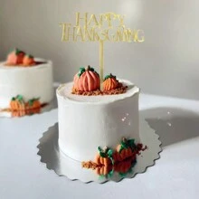 4pcs Happy Thanksgiving Cake Decorations - Gold - View 1