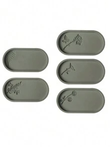 1pc Rose Pattern Oval Tray Cement Mold Leaf Daisy Pattern Pallet Silicone Mold Home Decor Gypsum Epoxy Resin Storage Tray Molds - White - View 11