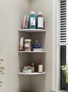 3 Piezas Estante De Almacenamiento De Esquina De Pared De Partición De Sala De Estar Sin Agujeros, Sin Forma De Abanico, De Esquina Triangular, Para Baño, Dormitorio - Blanco - Ver 1