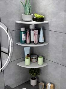 3 Piezas Estante De Almacenamiento De Esquina De Pared De Partición De Sala De Estar Sin Agujeros, Sin Forma De Abanico, De Esquina Triangular, Para Baño, Dormitorio - Blanco - Ver 2