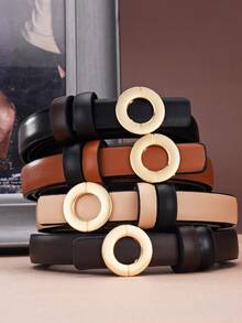 4入組女士雙面圓扣pu皮革腰帶,適合日常穿著