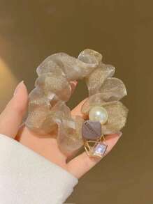 3件套新款优雅时尚珍珠水晶球欧根纱发圈，适合派对和日常使用 - 彩色 - 查看 5