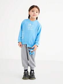 Annil 男女童秋季運動時尚休閒套裝藍色毛衣褲 - 藍色 - 查看 1