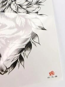 1張新款黑白花朵紋身貼 素色花朵素描紋身貼紙 - 彩色 - 查看 5