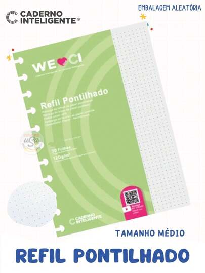 Caderno Inteligente, Refil Folha Pontilhado Tam. Médio 120g