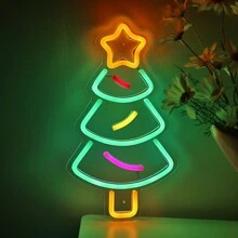 1入聖誕樹牆面led霓虹燈牌,適用於聖誕新年派對、商店、酒吧等裝飾禮品 5v Usb供電 - 彩色 - 查看 3