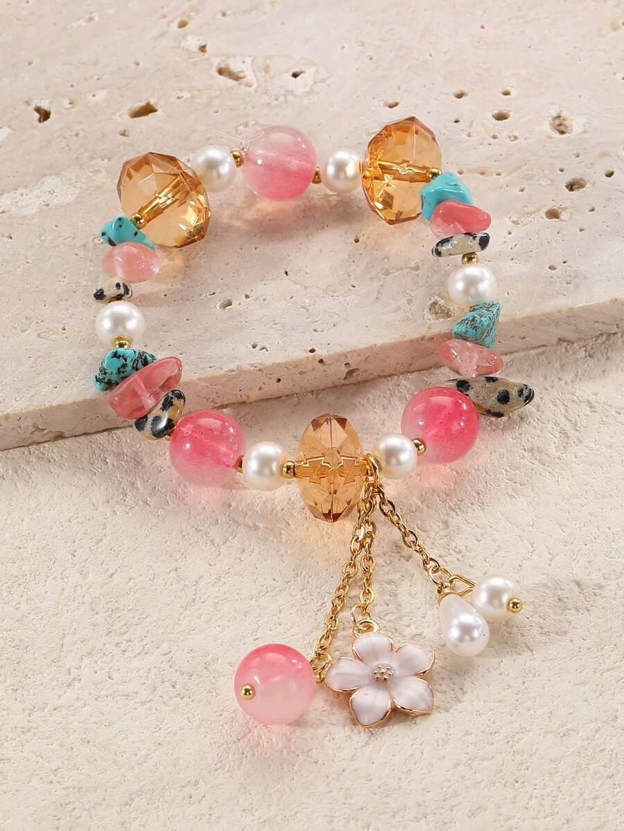 1個復古獨特花朵和流蘇天然綠松石珠寶手鍊吊墜