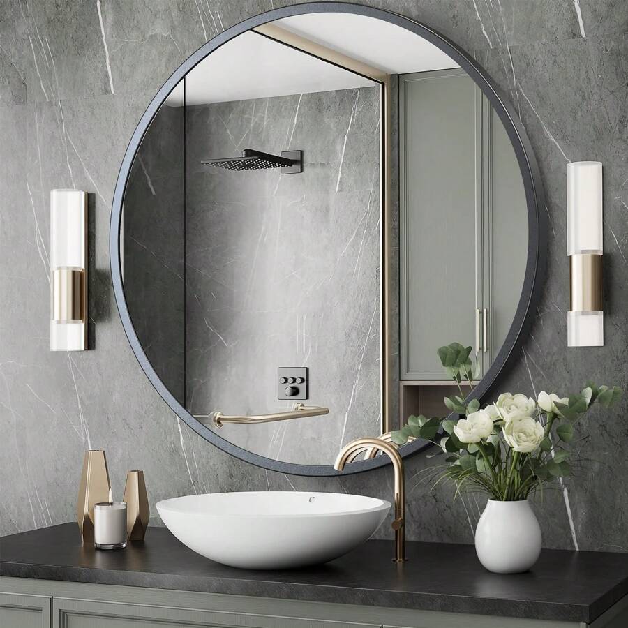 Brightify Black Round Mirror 24/30/36 Inch, Round Black Bathroom Mirror ...