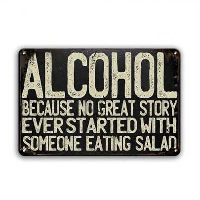 1pc, Vintage Metal Tin Signs, ALCOHOL Metal Sign, Vintage Bar Plaque Tin Sign, Retro Wall Decor For Bar Club Pub Home Man Cave, Bar Wall Poster, 8x12inch