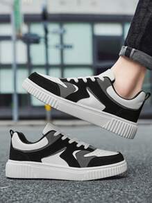 Men's Slip-resistant, Color-blocked Shoelace Sports Shoes With Embossed Pattern, For Outdoor Sports And Skateboarding