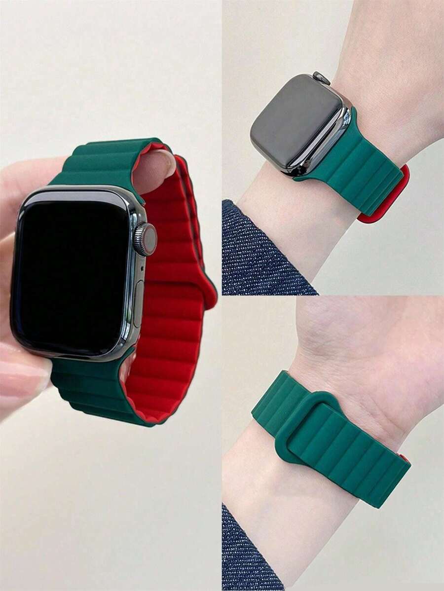 1条男女通用硅胶磁吸表带，兼容 42mm、38mm、40mm、41mm、44mm、45mm、46mm、49mm，时尚智能手表替换表带，适用于Ultra2、Ultra SE2、SE 11、10、9、8、7、6、5、4、3、2、1系列，学生返校季好礼