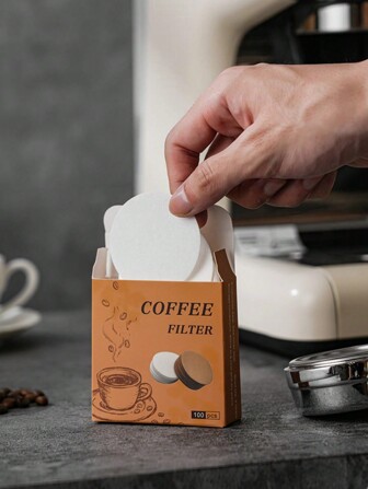 100片装白色圆形咖啡滤纸 51mm/54mm/58mm咖啡壶摩卡壶通用滤纸 带柄家用咖啡机专用圆形粉碗滤纸 双层滤水纸 咖啡配件 学校用品 返校