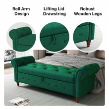 LUCKHAO 63" Tufted Storage Bench For Bedroom End Of Bed,Upholstered Storage Ottoman Bench ,Rolled Arm Window Bench Seatwith With Solid Wood Legs - Olive Green - View 3
