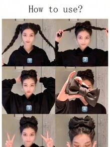1pc Black Bowknot Hair Clip, Princess Style Hair Accessory For Fashionable Daily Wear - Black - View 9