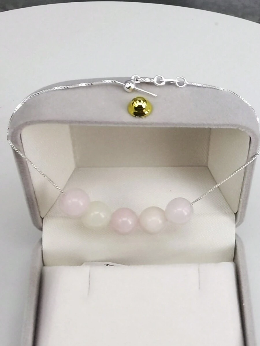 1條8mm圓形粉晶+s925鏈子19cm女士手鍊,適用於日常穿著或派對佩戴