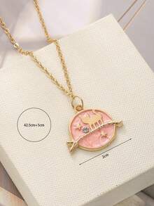 1枚簡約滴水貓星圓墜鑽石項鍊男女同款情侶項鍊約會禮物