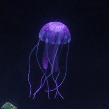 1个紫色硅胶人造发光荧光水母水族箱装饰品，鱼缸水下植物，海洋景观装饰（未充电） - 紫色 - 查看 1