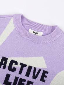 Annil Áo len dệt kim Jacquard cổ tròn ấm áp thường ngày dành cho bé trai và bé gái Màu tím - Màu tím - Xem 5