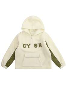Tween Boys' Casual Half Zip Hooded Pullover Sweatshirt With Embroidered Letter, Colorblock & Thermal Lined , Winter