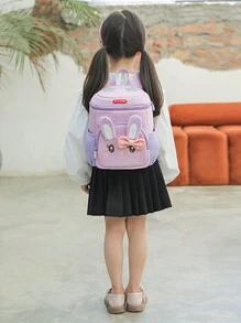 Cartoon Cute Rabbit Design Girls' Pink Backpack For Kindergarten Or Preschool - Purple - View 4