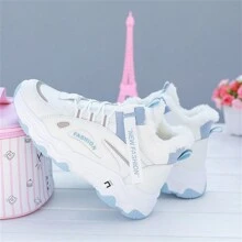 女性冬季保暖毛茸茸雪鞋厚底高頂運動鞋，戶外跑步鞋 - 藍色 - 查看 3