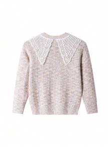 Annil Girls' Sweaters, Knitwear, Casual Sweet Winter Warm Round Neck, Solid Color, Outerwear For Children - White - View 3