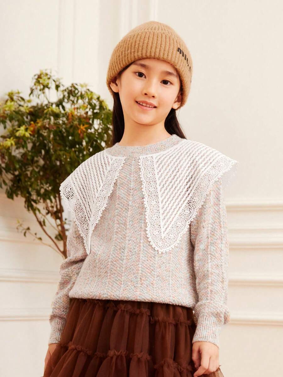 Annil Girls' Sweaters, Knitwear, Casual Sweet Winter Warm Round Neck, Solid Color, Outerwear For Children - White - View 1