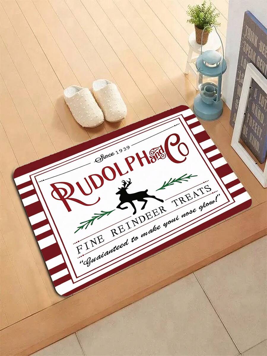 1pc Printed 3d Christmas Theme Lettering, Deer Design Felt Coaster - Apricot - View 1