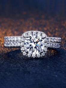 2 piezas/set Caja de regalo aleación de zinc forma cuadrada con diamante de imitación anillos de boda con embalaje - Plateado - Ver 3