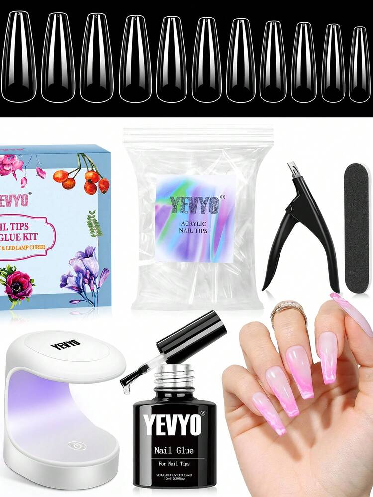YOYO. NAILさん用 YEVYO Nail Tips and Glue Gel Kit, Gel x Nail Kit with 4 in 1 Nail