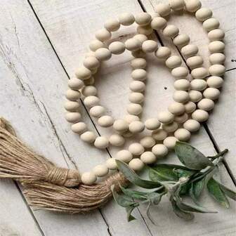 1 pieza Adorno colgante de cuerda de yute color natural, cuentas de madera y borlas, diversos tamaños S/M/L, para cortinas o decoración del salón/comedor, producción 100% artesanal, mejor regalo