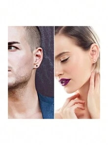 點狀耳環,高光澤鈦鋼螺旋式平面後盤耳釘,男女皆可,5對裝 - 彩色 - 查看 5