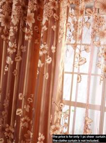 1 件單層薄紗窗簾,咖啡色牽牛花圖案,鄉村風半透明聚酯窗簾,適合客廳和臥室裝飾 - 咖啡棕 - 查看 4