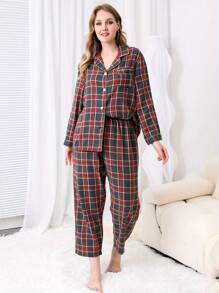 Kích thước lớn Của phụ nữ Kẻ sọc Bộ đồ ngủ In Màu xám Đỏ - Màu xám đen - Xem 4