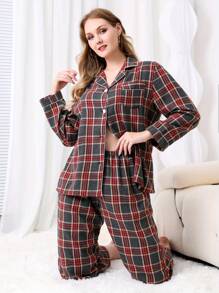 Kích thước lớn Của phụ nữ Kẻ sọc Bộ đồ ngủ In Màu xám Đỏ - Màu xám đen - Xem 3