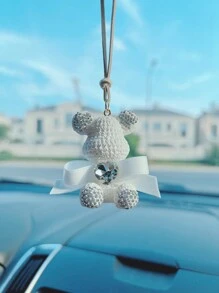 1個白色蝴蝶結和聚酯石膏小熊車內掛飾 - 白色 - 查看 3