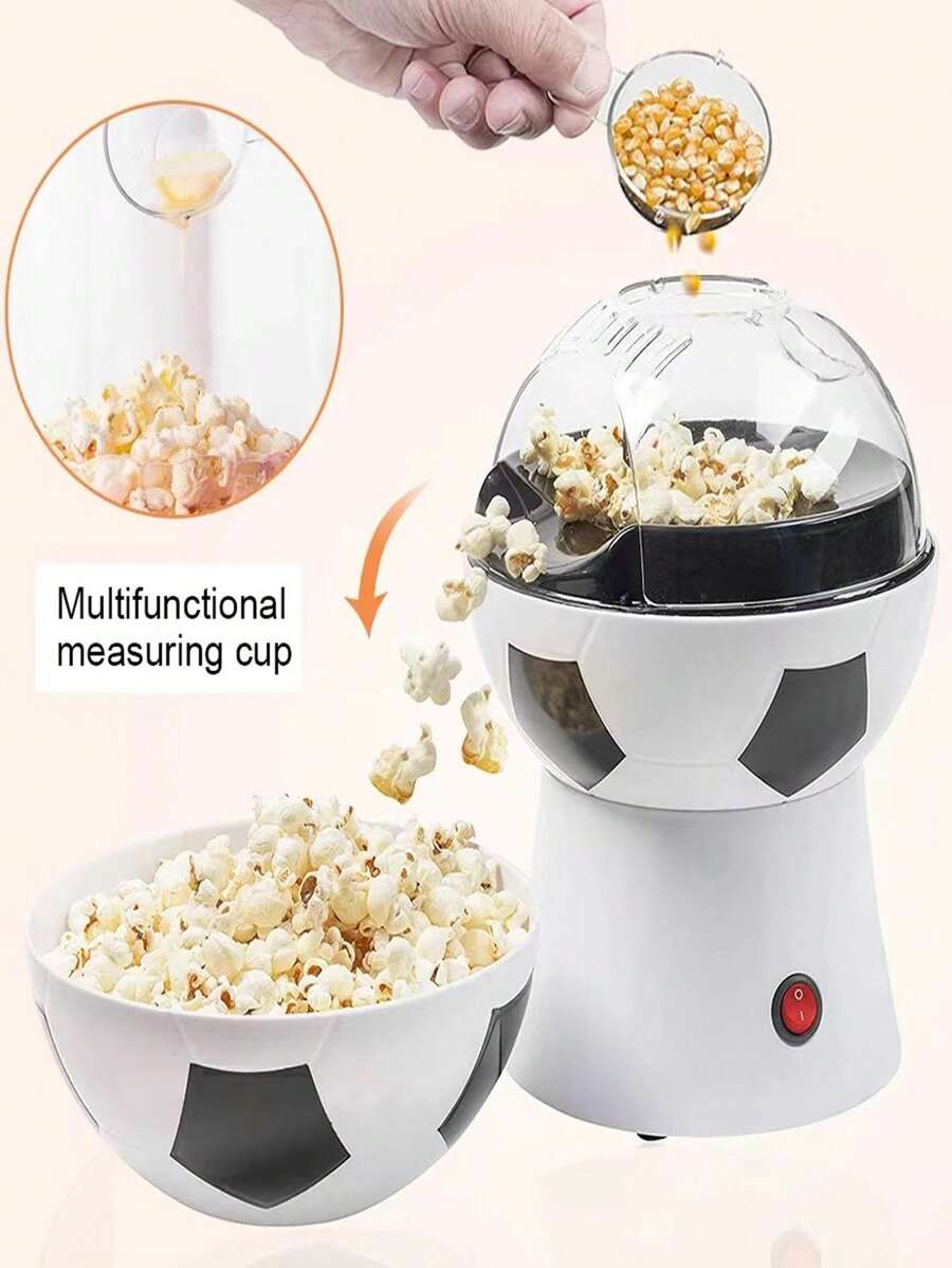 Máquina De Palomitas De Maíz Mini Eléctrica Modelo Fútbol, Mini Máquina Eléctrica De Palomitas De Maíz En Forma De Balón De Fútbol Para Uso Doméstico - Blanco - Ver 1