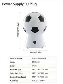 Máquina De Palomitas De Maíz Mini Eléctrica Modelo Fútbol, Mini Máquina Eléctrica De Palomitas De Maíz En Forma De Balón De Fútbol Para Uso Doméstico - Blanco - Ver 3