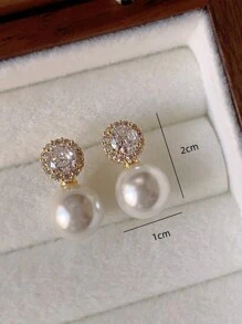 1pair Minimalist Small Faux Pearl Earrings - Gold - View 4