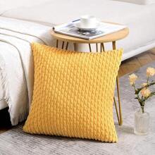 1pc/2pcs Yellow Bohemian Striped Throw Pillow Cover (Pillow Insert Not Included), Soft Plush Corduroy Solid Color Decorative Square Pillow Cover, Suitable For Holiday, Sofa, Bedroom, Bed, All Seasons Use. - Yellow - View 4