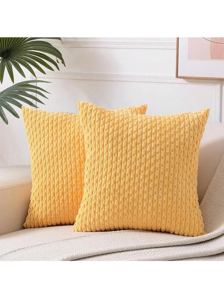 1/2pcs Bohemian Striped Pillowcase (Pillow Insert Not Included), Soft Corduroy Solid Color Square Decorative Pillowcase, Suitable For Holiday, Sofa, Bedroom, Bed, All Seasons
